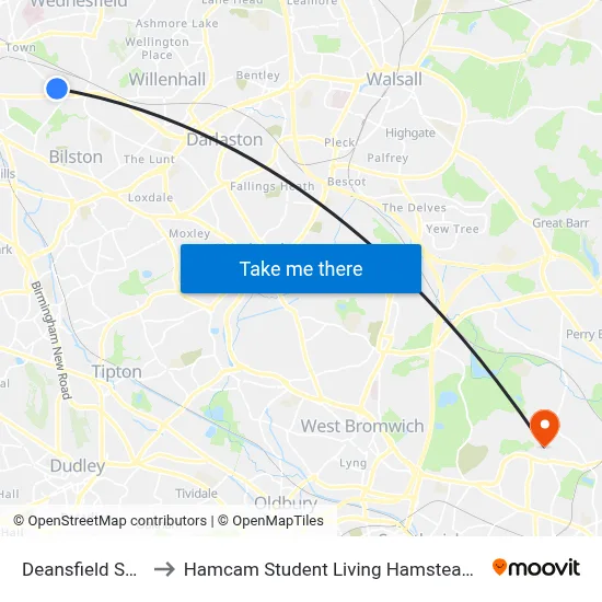 Deansfield School to Hamcam Student Living Hamstead Campus map