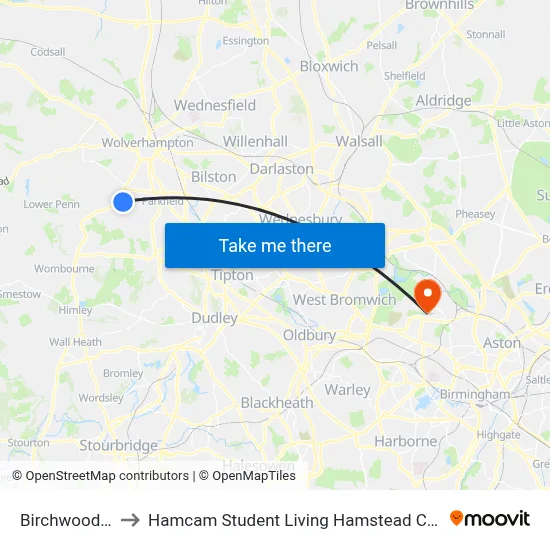 Birchwood Rd to Hamcam Student Living Hamstead Campus map