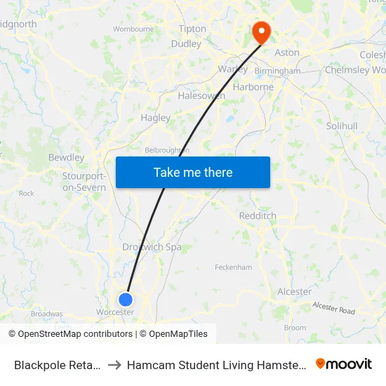Blackpole Retail Park to Hamcam Student Living Hamstead Campus map