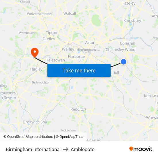 Birmingham International to Amblecote map