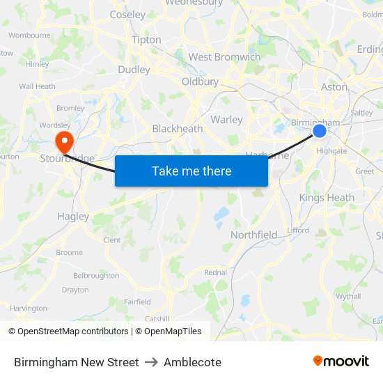 Birmingham New Street to Amblecote map