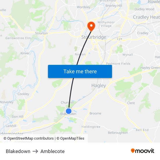 Blakedown to Amblecote map