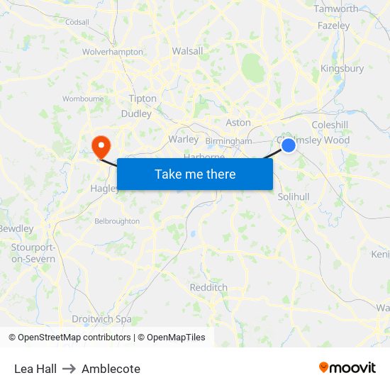 Lea Hall to Amblecote map