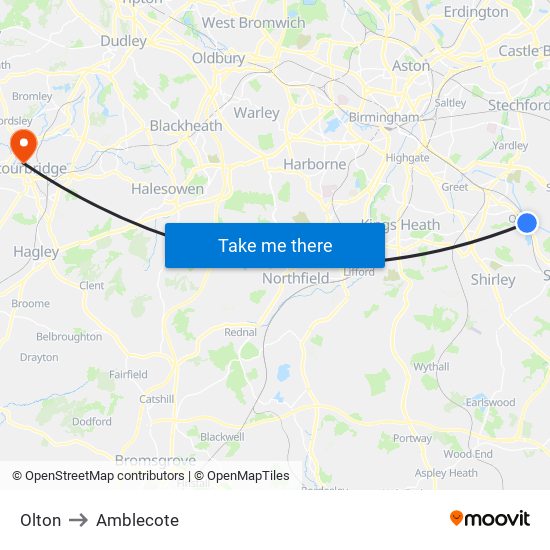 Olton to Amblecote map