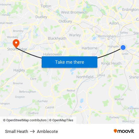 Small Heath to Amblecote map