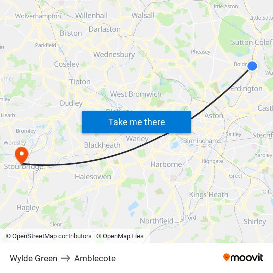 Wylde Green to Amblecote map