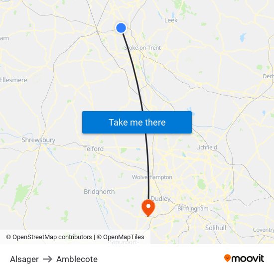 Alsager to Amblecote map