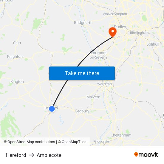 Hereford to Amblecote map