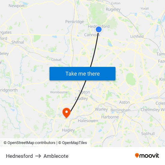 Hednesford to Amblecote map