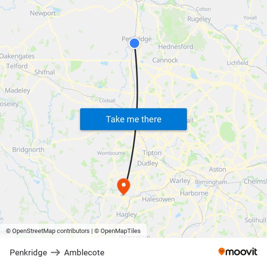 Penkridge to Amblecote map