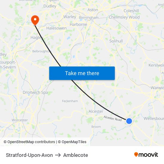 Stratford-Upon-Avon to Amblecote map