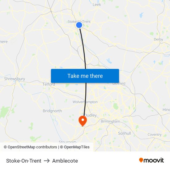 Stoke-On-Trent to Amblecote map