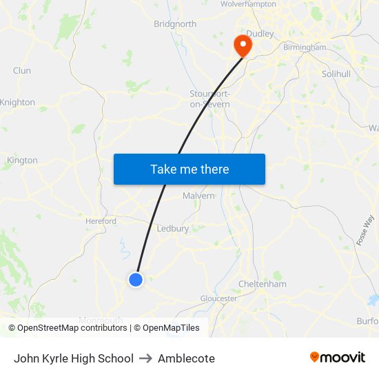 John Kyrle High School to Amblecote map