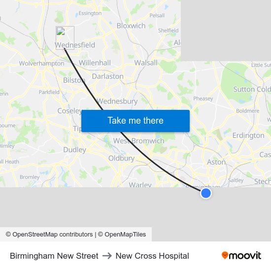 Birmingham New Street to New Cross Hospital map