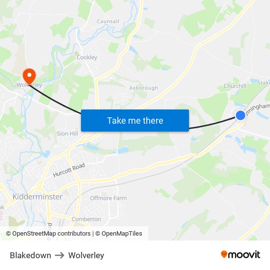 Blakedown to Wolverley map