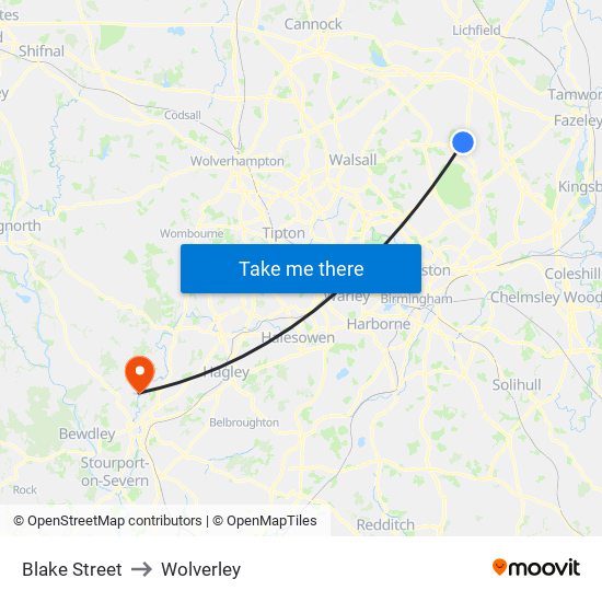 Blake Street to Wolverley map