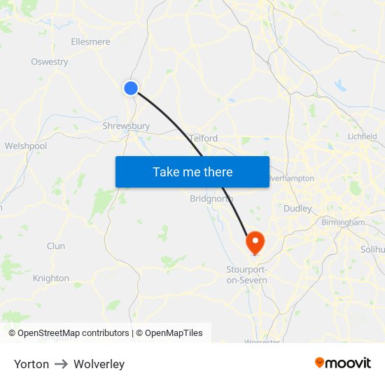 Yorton to Wolverley map