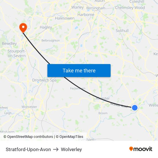 Stratford-Upon-Avon to Wolverley map