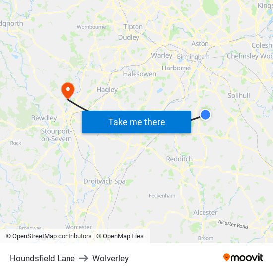 Houndsfield Lane to Wolverley map