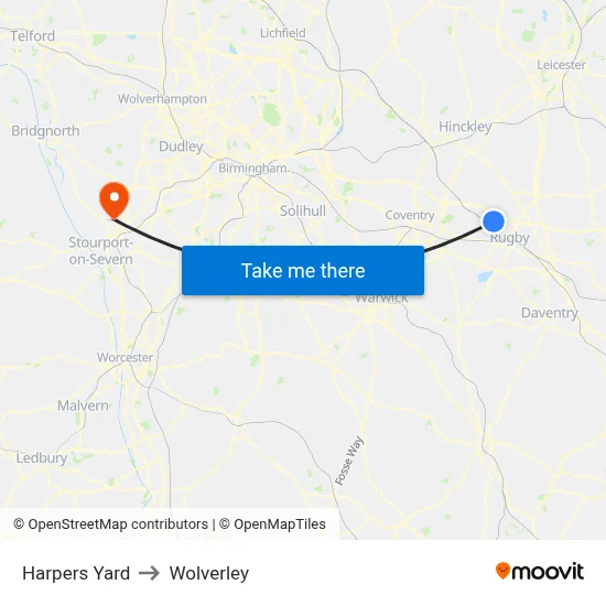Harpers Yard to Wolverley map