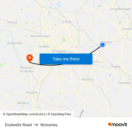 Dodwells Road to Wolverley map