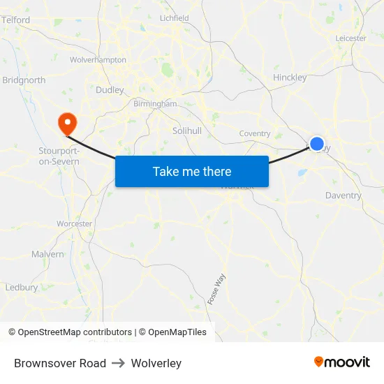 Brownsover Road to Wolverley map