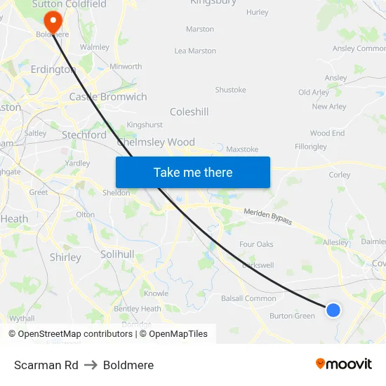 Scarman Rd to Boldmere map