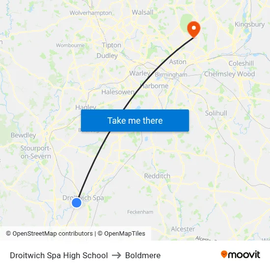 Droitwich Spa High School to Boldmere map