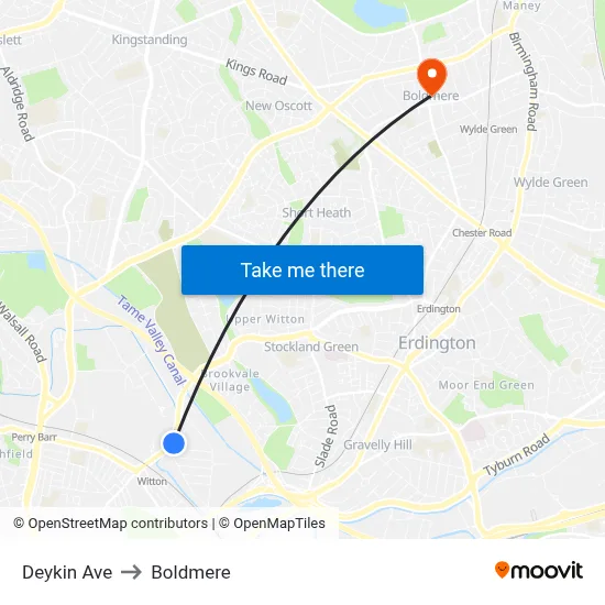 Deykin Ave to Boldmere map
