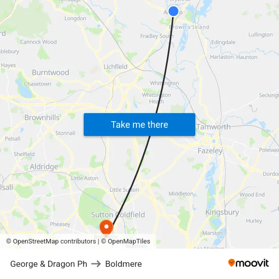 George & Dragon Ph to Boldmere map