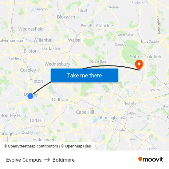 Evolve Campus to Boldmere map