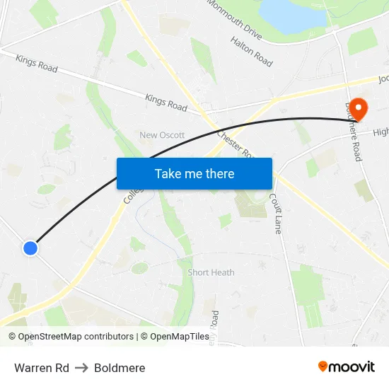 Warren Rd to Boldmere map