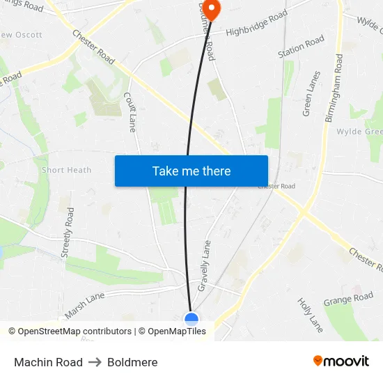 Machin Road to Boldmere map
