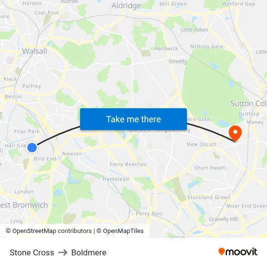 Stone Cross to Boldmere map