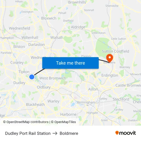 Dudley Port Rail Station to Boldmere map