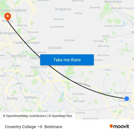 Coventry College to Boldmere map