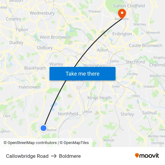 Callowbridge Road to Boldmere map