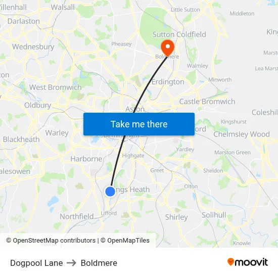 Dogpool Lane to Boldmere map