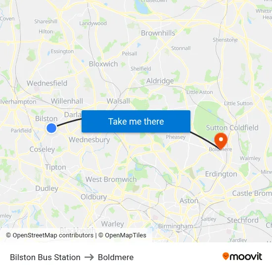 Bilston Bus Station to Boldmere map