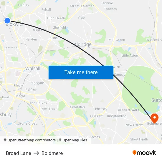 Broad Lane to Boldmere map