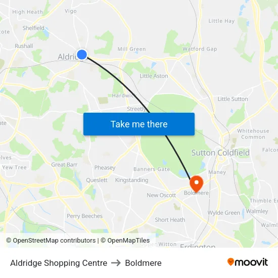 Aldridge Shopping Centre to Boldmere map
