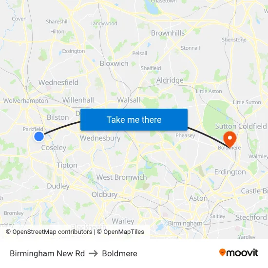Birmingham New Rd to Boldmere map