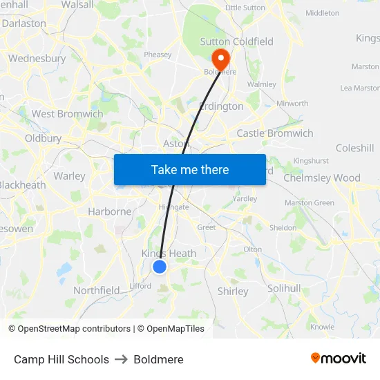 Camp Hill Schools to Boldmere map