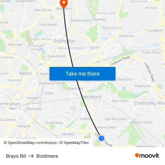 Brays Rd to Boldmere map