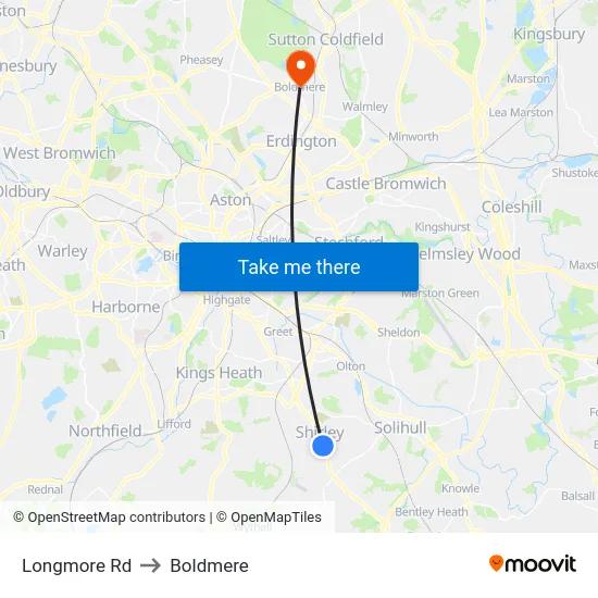 Longmore Rd to Boldmere map