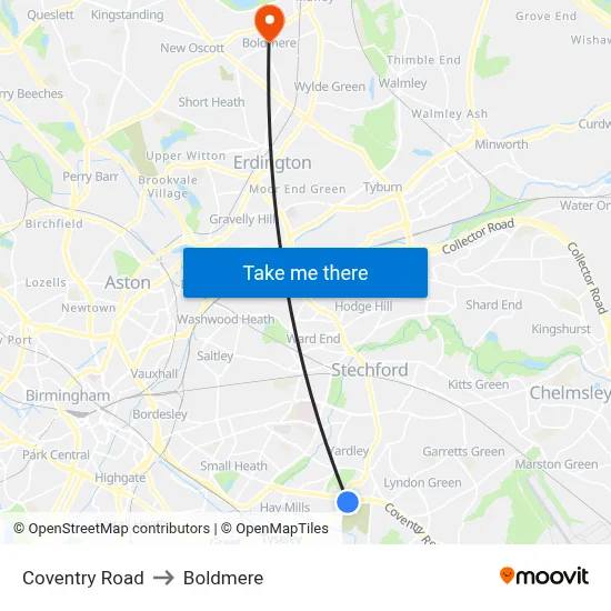 Coventry Road to Boldmere map