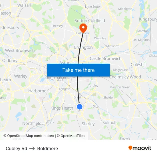 Cubley Rd to Boldmere map