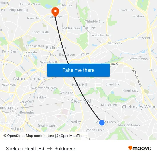 Sheldon Heath Rd to Boldmere map