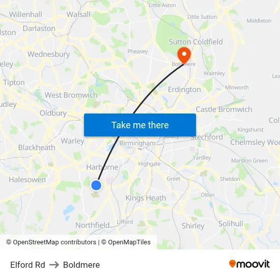 Elford Rd to Boldmere map