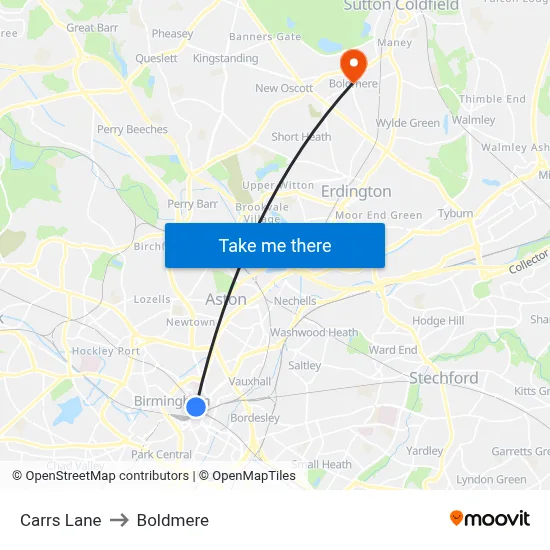 Carrs Lane to Boldmere map